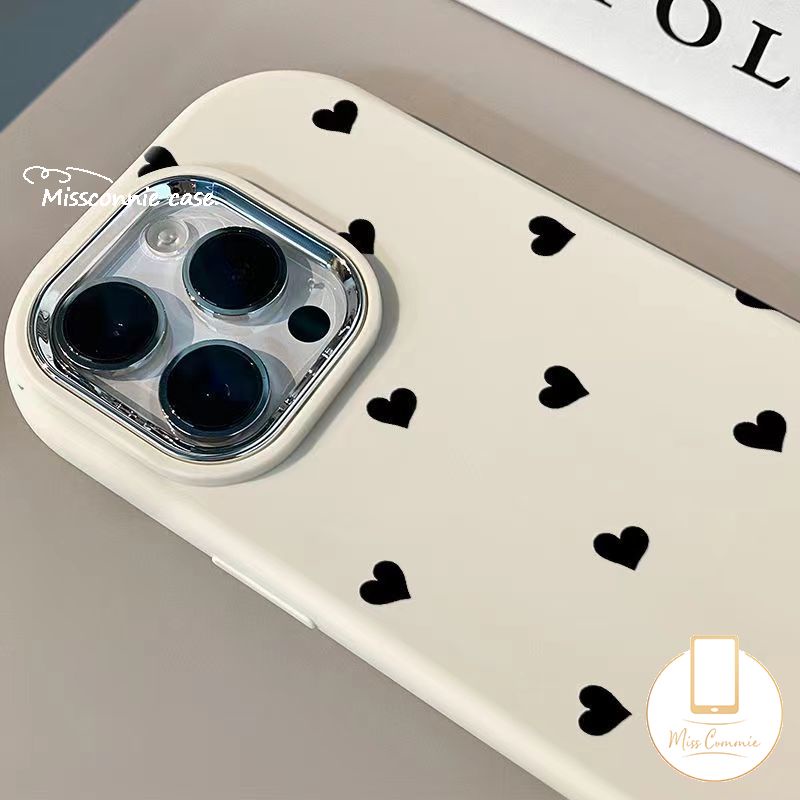 สําหรับ Vivo Y17S Y03 Y18 Y36 Y16 Y12 Y15 Y27 Y17 Y15s Y11 Y20 V25 Y20i Y35 Y21 Y33s Y91C Y22 Y02s V25E V29 Y20s Y21s สีดํา Little Love หัวใจคู ่ ชุบเลนส ์ โลหะฝาครอบ