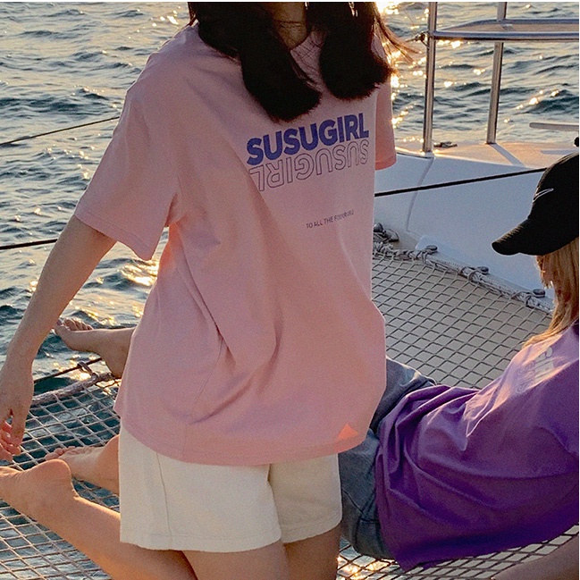 พร้อมส่ง เสื้อยืดผู้หญิง แขนสั้น คอกลม พิมพ์ลาย สีพื้นและหลากสี ใส่ลำลอง แฟชั่นสไตล์เกาหลี