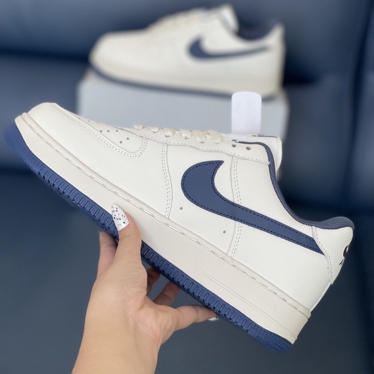 Nike Air Force 1 Navy Sneakers For Men And Women High-Quality Blue Streak Sneakers full box แฟชั่น