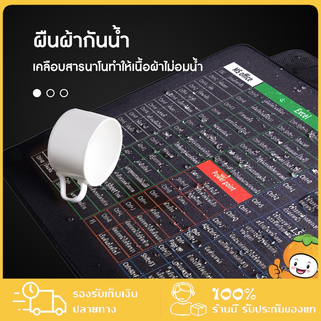 แผ่นรองเมาส์ คีย์ลัดภาษาไทย กันน้ำ ขนาดใหญ่ หนา 2 MM Gaming pad แผ่นรองคีย์บอร์ด อุปกรณ์สำนักงาน