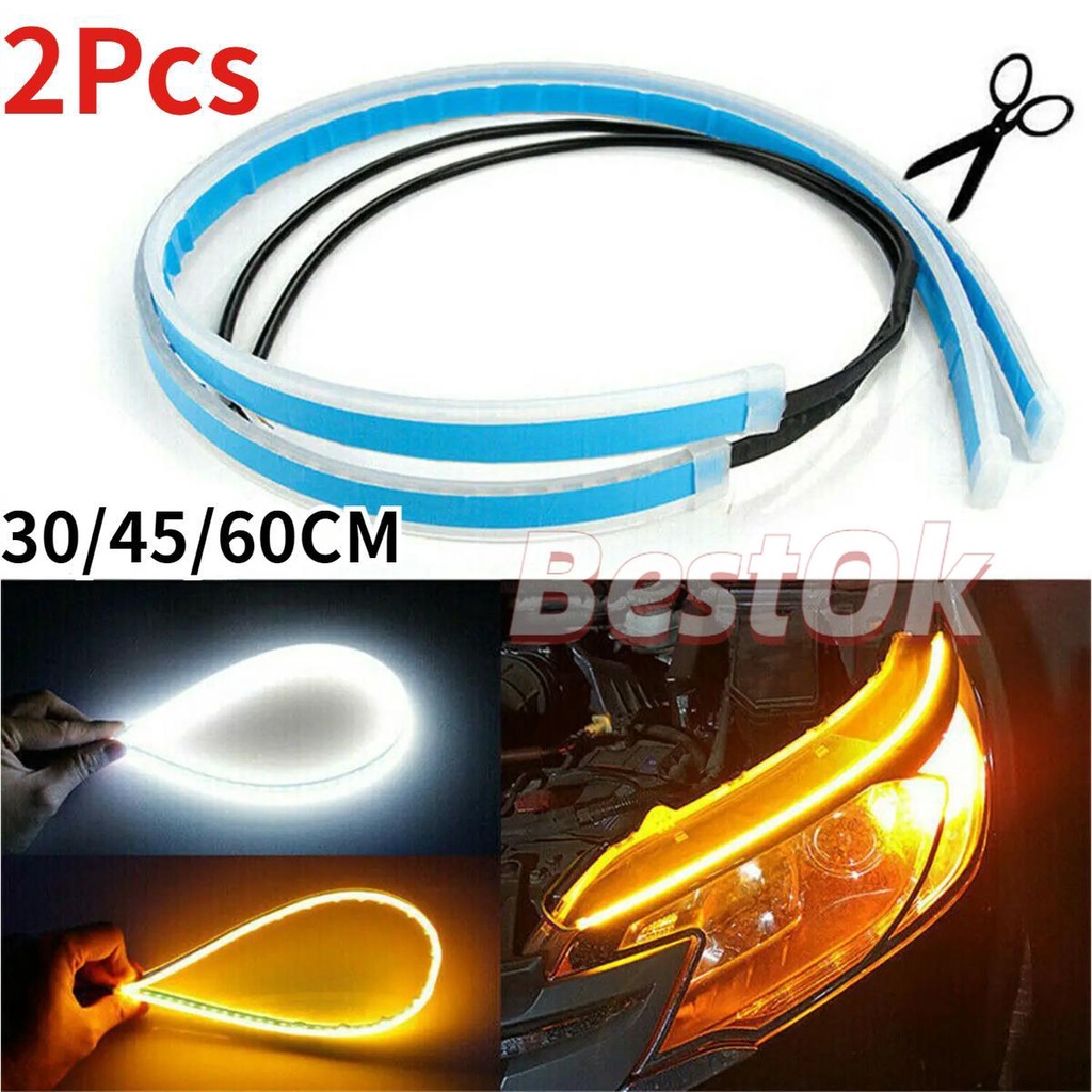 ไฟเลี้ยว LED 12V 30 45 60 ซม. ยืดหยุ่น กันน้ํา สําหรับรถยนต์ 2 ชิ้น