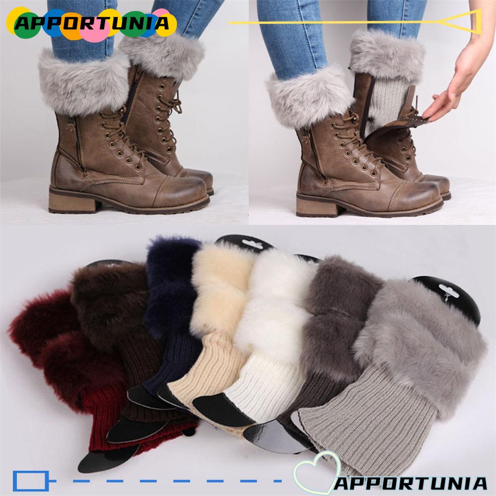 Apportunia ถุงเท้าถักโครเชต์ ขนเฟอร์ แฟชั่น
