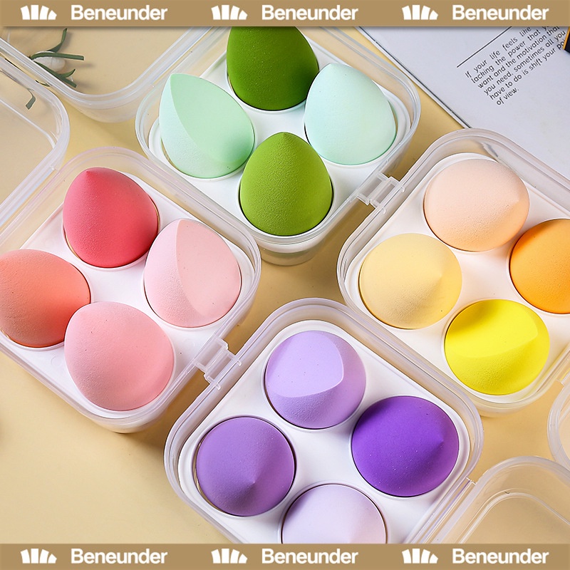 ฟองน้ำแต่งหน้า 4 ชิ้น พร้อมกล่องเก็บ ฟองน้ําแต่งหน้าเกลี่ยรองพื้น หลากหลายรูปแบบ สำหรับลงรองพื้น