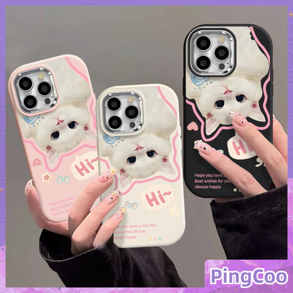 Pingcoo - เข้ากันได้สำหรับ เคสไอโฟน11 เคส iphone 11 15 pro max กรณีป้องกันลายนิ้วมือ TPU โลหะไฟฟ้ากรอบกล้องน่ารัก Healing แมวสีขาวเข้ากันได้กับ iPhone 14 13 12 11 PRO MAX XR XS 7Plus 8 PLUS