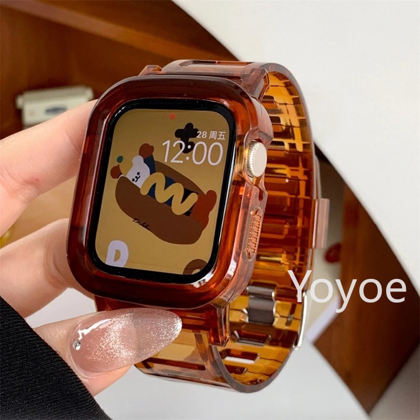 สายนาฬิกาข้อมือพลาสติกใส พร้อมเคส สําหรับ Apple Watch 49 มม. Ultra 2 Series 9 8 7 6 SE 5 4 3 2 1 iwatch 45 มม. 44 มม. 42 มม. 40 มม. 41 มม. 38 มม. 2024