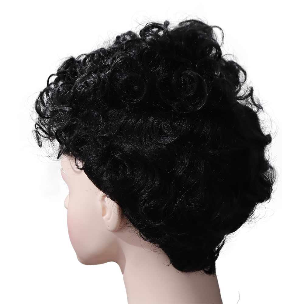 Angryswift สั้นหยักวิกผมผู้ชาย,สีน้ําตาลปุยวิกผมสังเคราะห์หยิก, Fasion ด้านข้างส่วนธรรมชาติที่มองไม่เห็นแฟชั่นชายวิกผม Retro คอสเพลย์