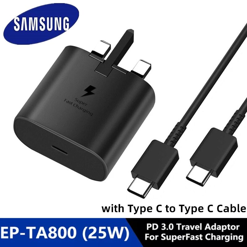 Samsung 25W Travel Adapter 3A Super Fast Charging PD 3.0 Fast Charger USB-C Adapter สําหรับ Galaxy S22 S21 Ultra S20 S20 +Note 20 10 + 5G A90 A80 A70 A71 A73 A53 A33