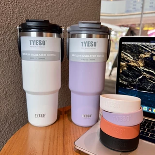 Tyeso ถ้วยเก็บความร้อนซิลิโคนคัพแขนสแตนเลสกีฬา 20/25/30/35/40oz ฐาน anti-SLIP Pad ซิลิโคน