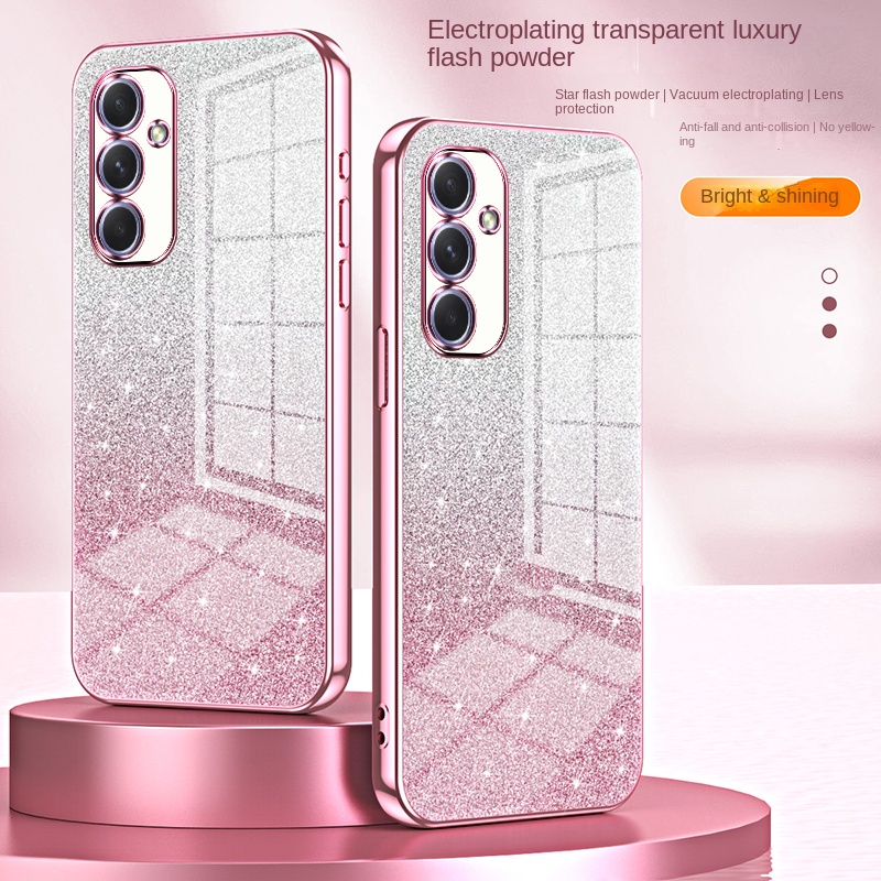 เคสป้องกันโทรศัพท์มือถือ ขอบชุบไฟฟ้า ไล่โทนสี แวววาว สําหรับ Samsung Galaxy A15 A14 A05 A05S A55 A34 A54 A35 5G A24 4G