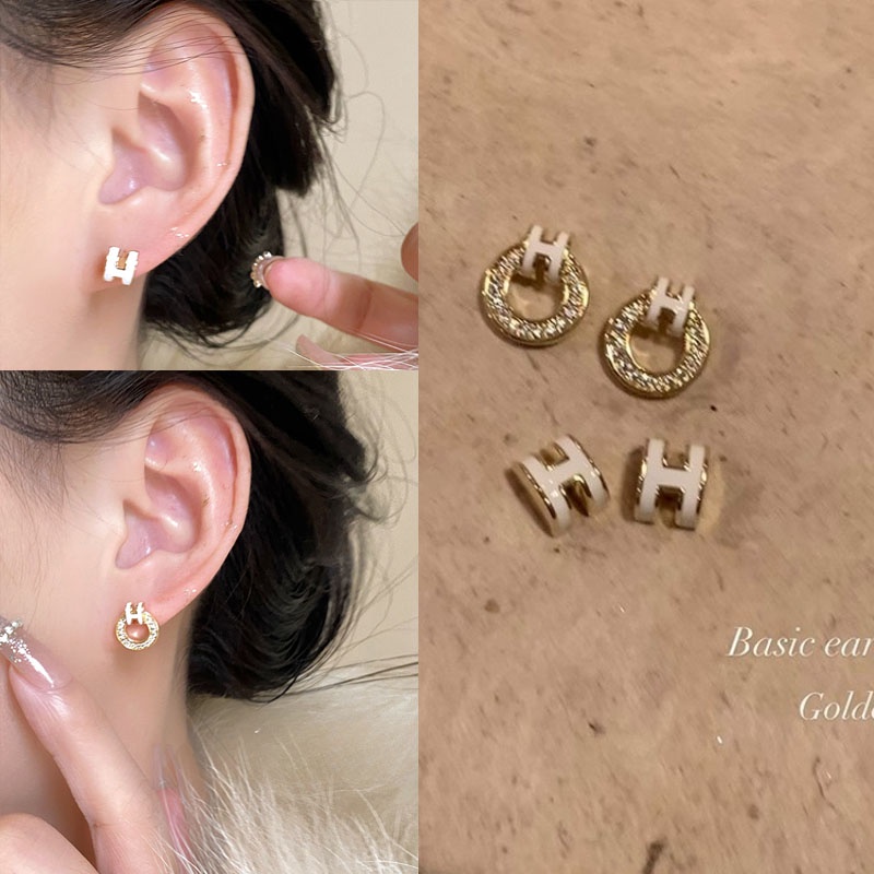 ใหม่ เครื่องประดับ ต่างหูสตั๊ด จี้ตัวอักษร เรียบง่าย แวววาว เครื่องประดับ สําหรับเด็กผู้หญิง