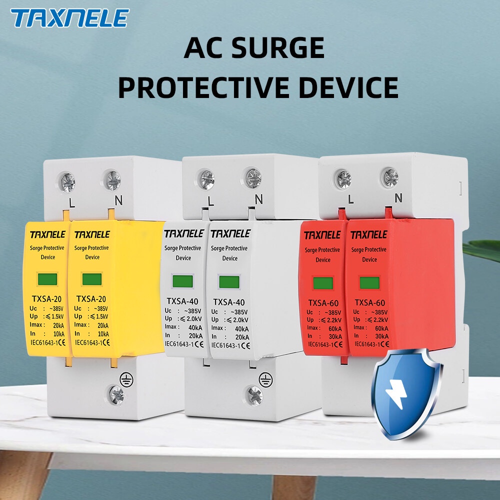 Taxnele AC SPD Surge Protector แรงดันไฟฟ้าต่ําในครัวเรือน Lightning Protection Arrester 2P 20KA 40KA 60KA