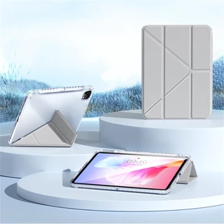 Yรอยยับ3พับได้เคสไอเเพด for Air4/Air5ใช้สำหรับgen6/gen7/gen8/gen9/pro11/gen10นอนได้เคสหนังอะคริลิคใส พร้อมถาดใส่ปากกา