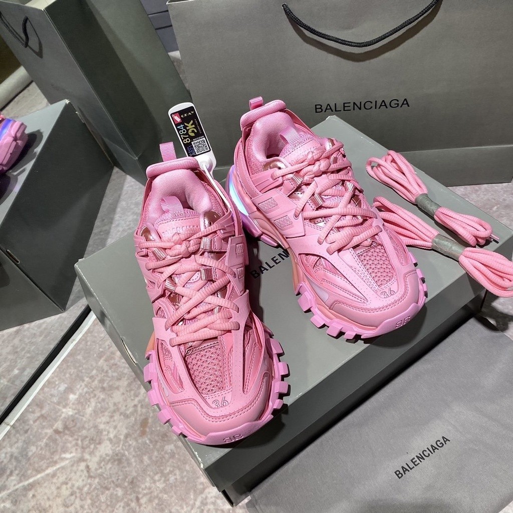 รองเท้าผ้าใบ Balenciaga track 3.0 สำหรับผู้หญิงสีชมพูสปอร์ตมีไฟ LED ไม่มีกล่อง