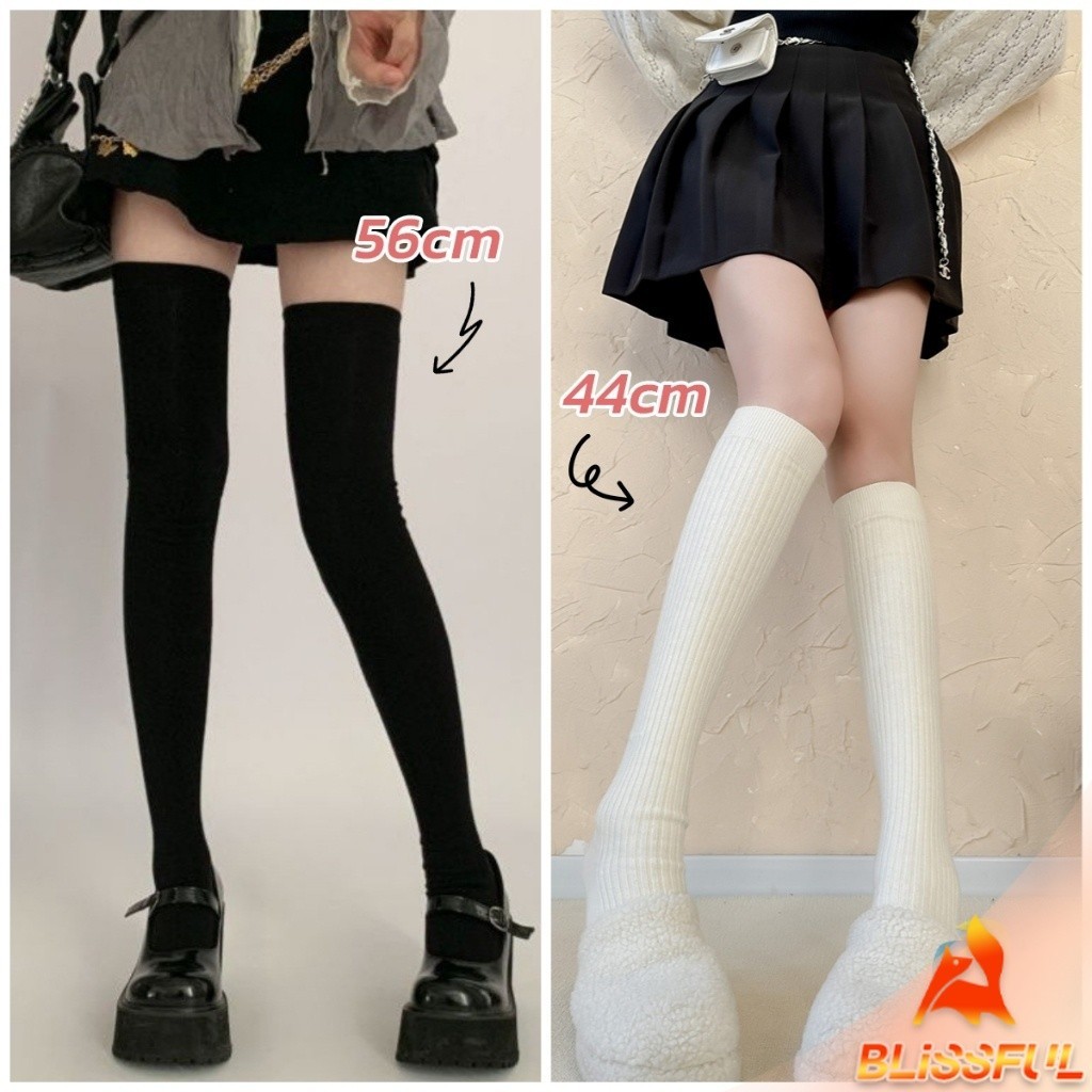 B.F  ถุงเท้ายาว สไตล์โลลิต้า ยืดหยุ่นสูง สีพื้น สําหรับสวมใส่ทุกวัน  Women Socks - รูปที่ 7