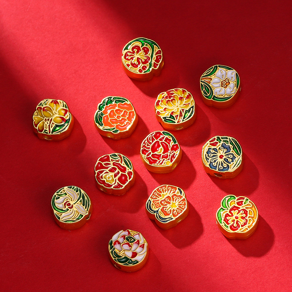 St. kunkka 2 ชิ้นลูกปัดดอกไม้สไตล์จีนย้อนยุคโชคดีดอกไม้ Spacer ลูกปัดสําหรับ DIY สร้อยข้อมือสร้อยคอทํา - รูปที่ 2