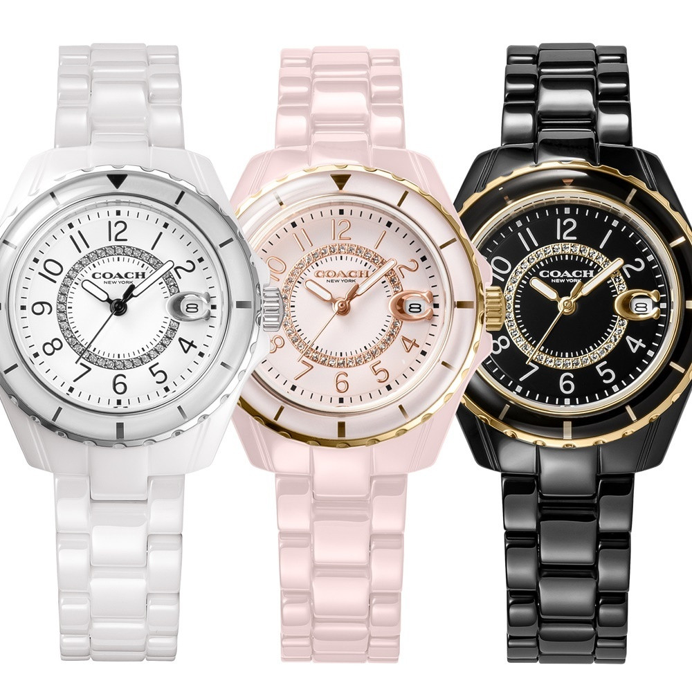 Coach woman's ceramic quartz watch casual business chrono analog 14503462 14503463 14503461 33mm