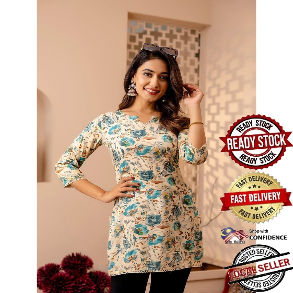 สั้น Kurti Kurta ผู้หญิงอินเดีย Kurtis Top Saree Sari Punjabi ชุดสําเร็จรูป Kurti UD41520ASTP