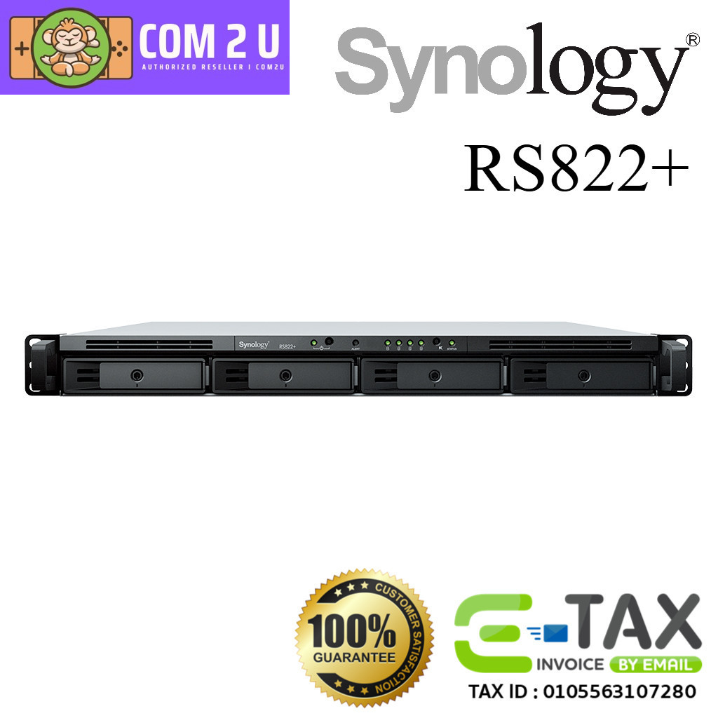Synology NAS RackStation RS822+ / RS822RP+ อุปกรณ์เก็บข้อมูลบนเครือข่าย (HDD 4 Bays, V1500B, 2GB D4)