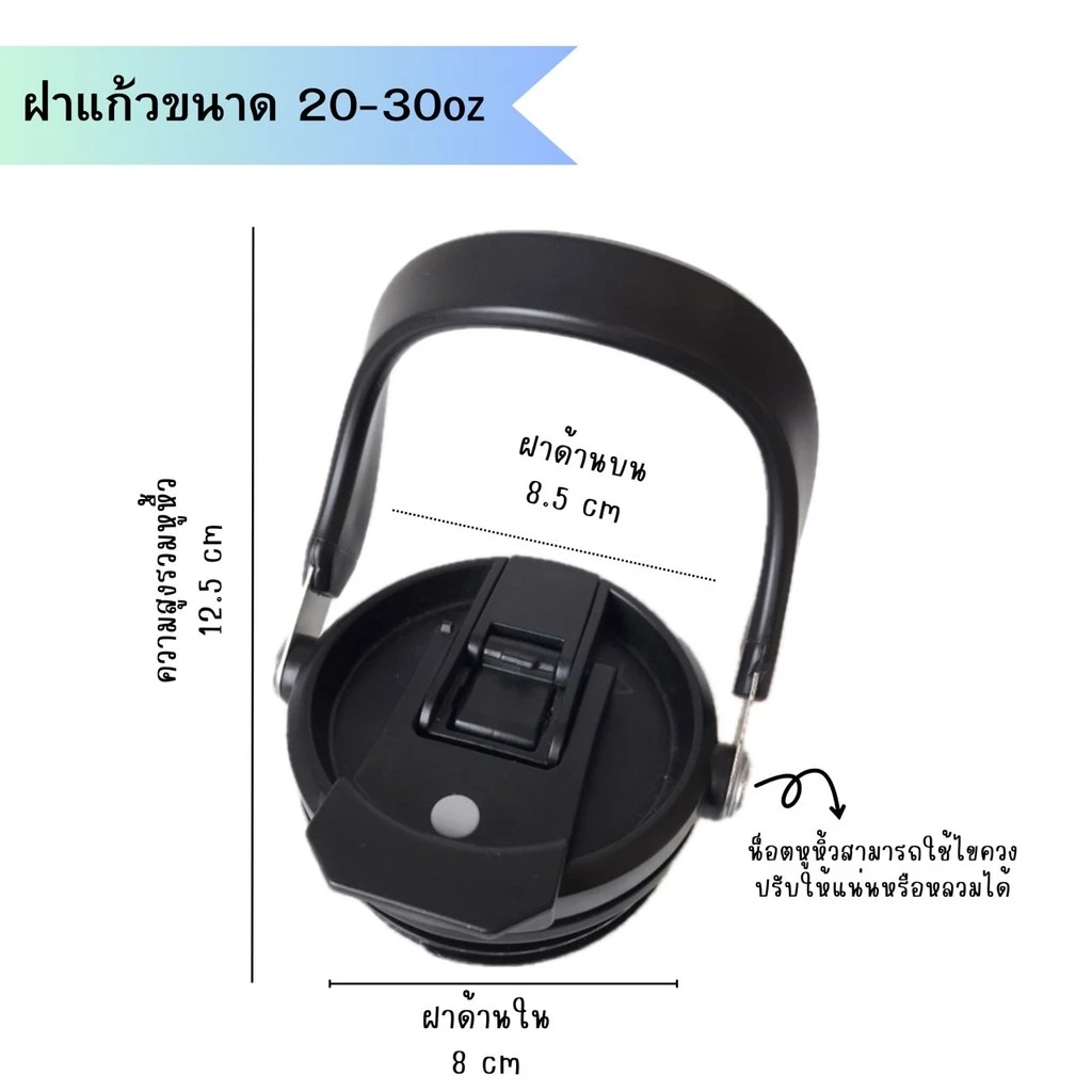 ฝาแก้วหูหิ้วขนาด 35-40oz พร้อมจุกดื่ม สำหรับแก้วน้ำทรงสูง 1050ml-1200ml พลาสติกคุณภาพ ฝาเกลียวนอก แข็งแรง กันน้ำหก