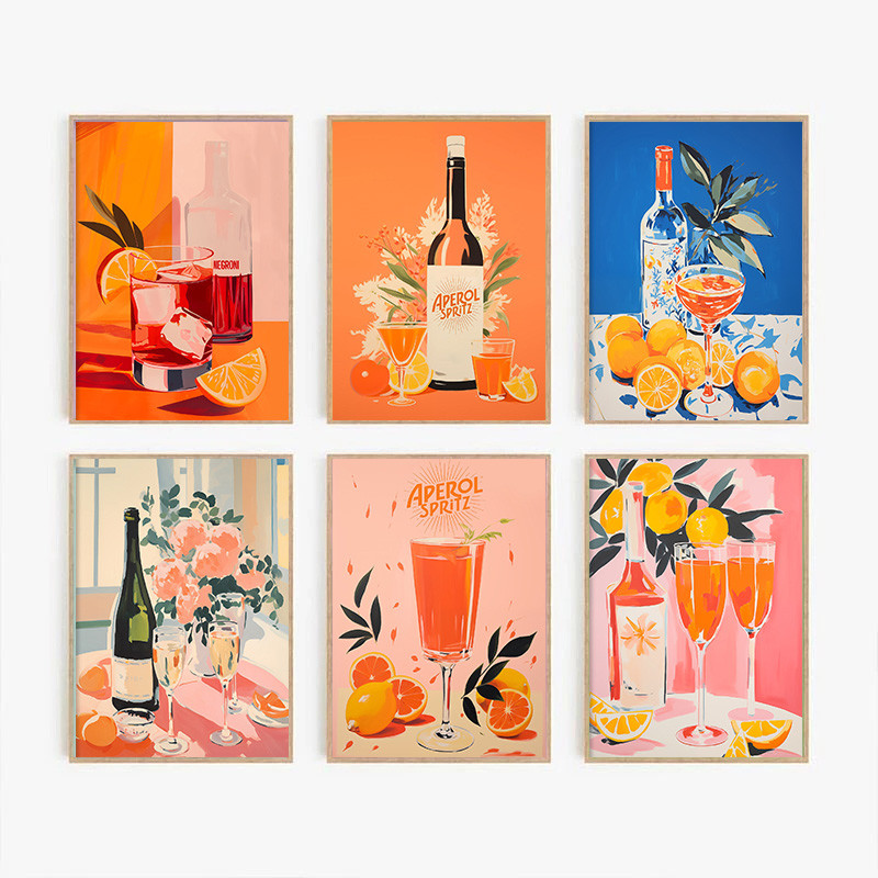 Aperol Spritz Champagne Espresso Martini Cocktail Negroni โปสเตอร์พิมพ์ภาพภาพวาดผ้าใบ