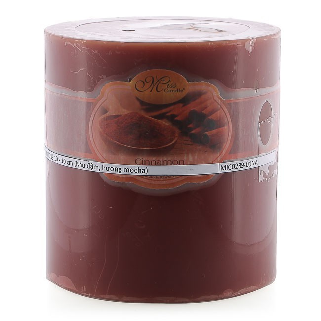 Nến thơm trụ tròn D10H10 Miss Candle EDC0603 10 x 10 cm (Nâu đậm, hương mocha)