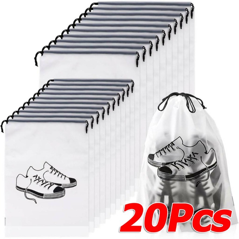 ถุงเก็บเสื้อผ้าและรองเท้ากันน้ำ 5/10/20 ชิ้น พกพาได้ง่าย พร้อมเชือกรูด