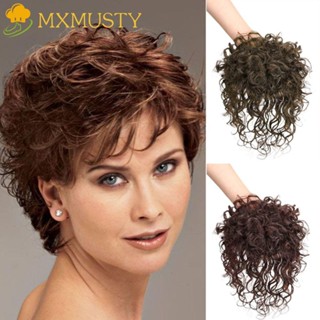 Mxmusty วิกผมสั้น หยักศก สีน้ําตาล ทนความร้อน สีดํา นิ่ม ธรรมชาติ สําหรับคุณแม่