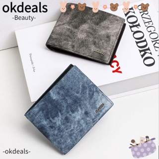 Okdeals กระเป๋าสตางค์หนัง PU ใบสั้น แบบบางพิเศษ ใส่เหรียญได้หลายช่อง สําหรับผู้ชาย