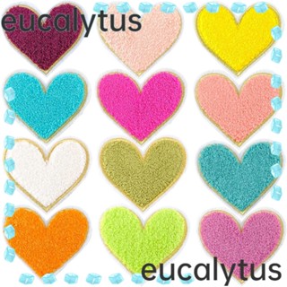 Eucalytus1 แผ่นแพทช์ผ้าฝ้าย ปักลายหัวใจ หลากสี 2.75*2.95 นิ้ว สําหรับรีดติดเสื้อผ้า 12 ชิ้น