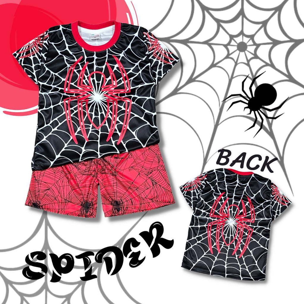 S0908 เสื้อผ้าเด็ก เสื้อแขนสั้น+กางเกงขาสั้น ลายการ์ตูน แมงมุม สไปเดอร์ ผ้าไมโครเกรดA ชุดเด็กแฟชั่น ชุดเด็กลายการ์ตูน