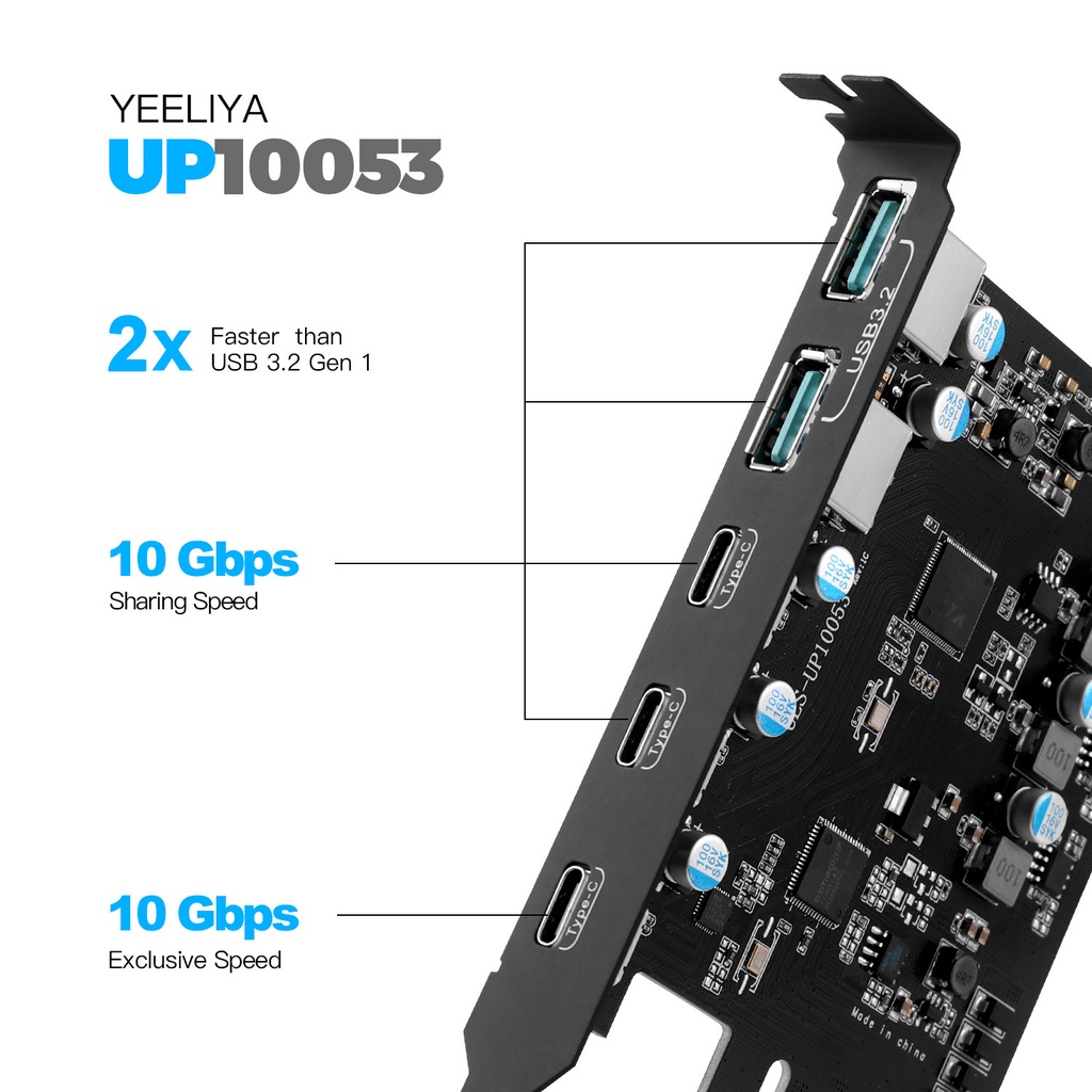 การ์ดขยาย PCIE เป็น Type-C USB3.2 20Gbps การ์ดอะแดปเตอร์คอมพิวเตอร์เดสก์ท็อปไร้คนขับ