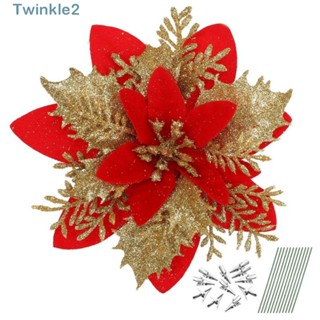 Twinkle ดอกคริสต์มาส พลาสติก โพลีเอสเตอร์ ผ้านอนวูฟเวน เกล็ดหิมะ สีทอง เงิน สําหรับคริสต์มาส 8 ชิ้น