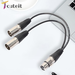 Tcuteit อะแดปเตอร์แยกสายเคเบิล 3P XLR ตัวเมีย เป็นปลั๊กตัวผู้ 2 คู่ 1 ฟุต