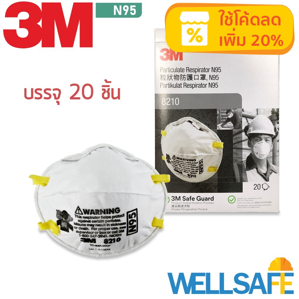[โค้ด DDXMARW1 ลด 10%] 3M หน้ากากกันฝุ่นละออง N95 รุ่น 8210 สำหรับกันฝุ่น PM 2.5 Mask หน้ากากกันฝุ่น ผ้าปิดจมูก