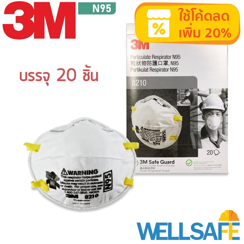 [เก็บโค้ด ลด 20%] 3M หน้ากากกันฝุ่นละออง N95 8210 สำหรับกันฝุ่น PM 2.5 Mask หน้ากากกันฝุ่น