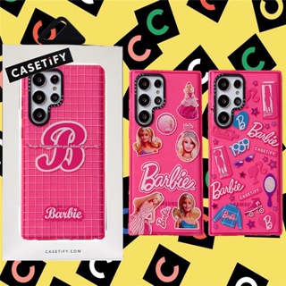 CASETIFY เคสโทรศัพท์มือถือ TPU นิ่ม กันกระแทก แต่งกลิตเตอร์ ลายบาร์บี้ B tag avatar น่ารัก สําหรับ Samsung Galaxy S23 Ultra Plus S22 Ultra