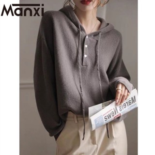 Manxi เสื้อแฟชั่นผู้หญิง เสื้อแขนยาว คลุม ไหมพรม ครอปเสื้อแขนยาว 36Z230907