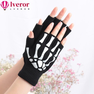 Lveror ถุงมือถักนิตติ้ง แบบครึ่งนิ้ว กันลื่น ให้ความอบอุ่น เหมาะกับวันฮาโลวีน สําหรับผู้ชาย และผู้หญิง 2 คู่