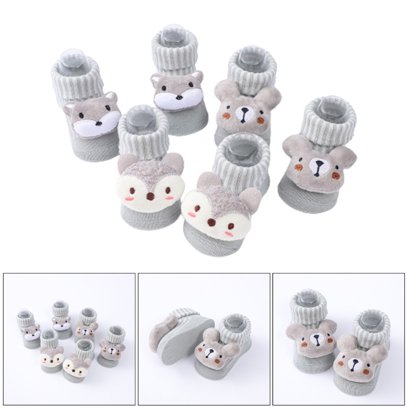 Won 3 คู่ถุงเท้าถักเด็กชุดการ์ตูนเด็กทารกถุงเท้าพื้นกันลื่นฤดูหนาวที่อบอุ่นการเรียนรู้รองเท้าเดินสํา