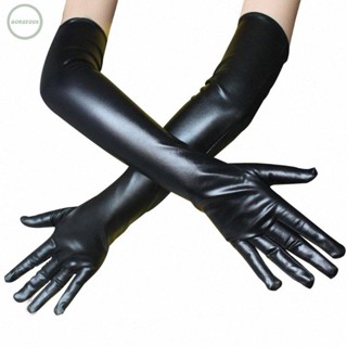 GORGEOUS~Leather Black Women Ladies Long Evening Opera Patent Leather Wet Look Mittens