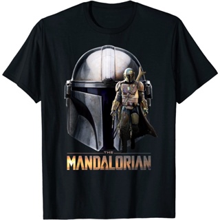 เสื้อยืดคอกลม แขนสั้น ผ้าฝ้าย 100% พิมพ์ลายภาพยนตร์ star wars The Mandalorian พลัสไซซ์ สําหรับผู้ชาย