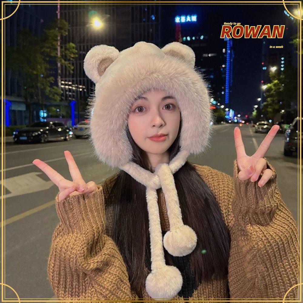 Rowans หมวกบักเก็ต ผ้าวูล แต่งหูหมีน่ารัก แฟชั่นฤดูหนาว สําหรับผู้หญิง