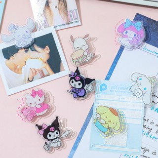 Sanrio คลิปหนีบกระดาษ อะคริลิคใส รูปหัวใจน่ารัก เครื่องเขียน