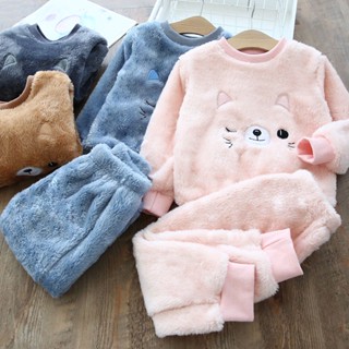 Childrens pajamas 2023 winter double-sided velvet boy suit flannel baby home clothes girls winter clothes to keep warm