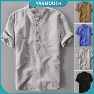 Yyr-- เสื้อเชิ้ตแขนสั้น คอปก แบบสวมครึ่งหนึ่ง สีพื้น สําหรับผู้ชายวัยกลางคน