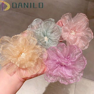 Danilo กิ๊บติดผม ผ้าตาข่าย ลายดอกไม้ สไตล์เจ้าหญิง สีโปร่งใส สําหรับเด็กผู้หญิง