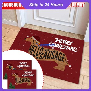 Richanghuodong 40*60 ซม.น่ารัก Dachshund Doormats พรมเช็ดเท้าคริสต์มาสเส้นใยมะพร้าวธรรมชาติไวนิล Backing ฤดูหนาวยินดีต้อนรับสำหรับ Entrance Home Decor