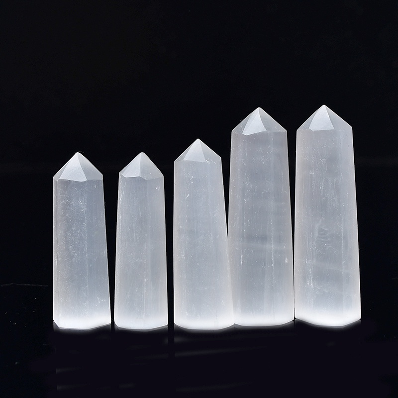 Natural Crystal Selenite Quartz Crystal Point Healing Stone Hexagonal Prisms 50-80mm Obelisk Wand St