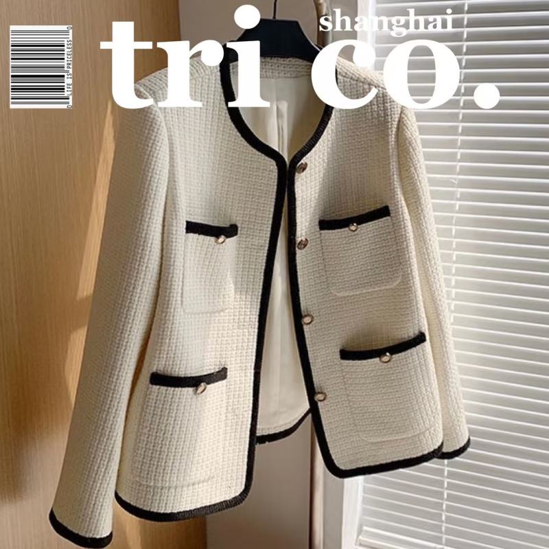 Women's coat 2023 autumn and winter new style socialite French style cropped coat woman old-money st