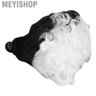 Meyishop Black White Curly Wig  Short Fashionable Adjustable for Halloween